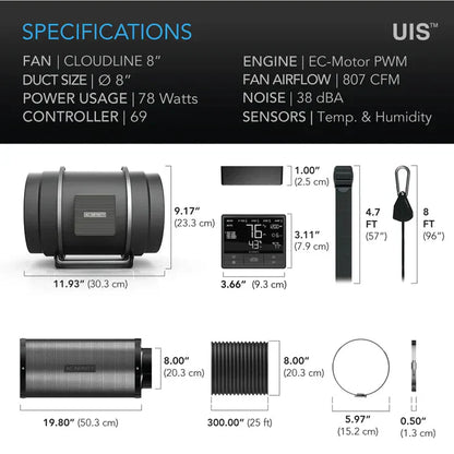 AC Infinity 8" Air Filtration Kit Pro | Smart Controller, Inline Fan, Carbon Filter, Ducting AC-FKT8