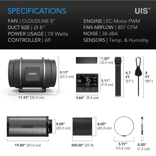 AC Infinity 8" Air Filtration Kit Pro | Smart Controller, Inline Fan, Carbon Filter, Ducting AC-FKT8