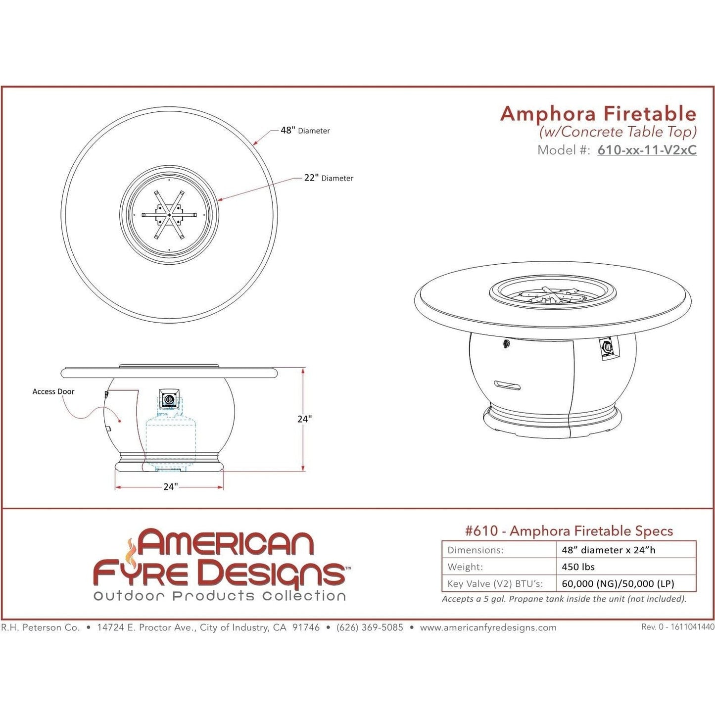 American Fyre Designs Amphora Firetable - 610-xx-11-M2xC