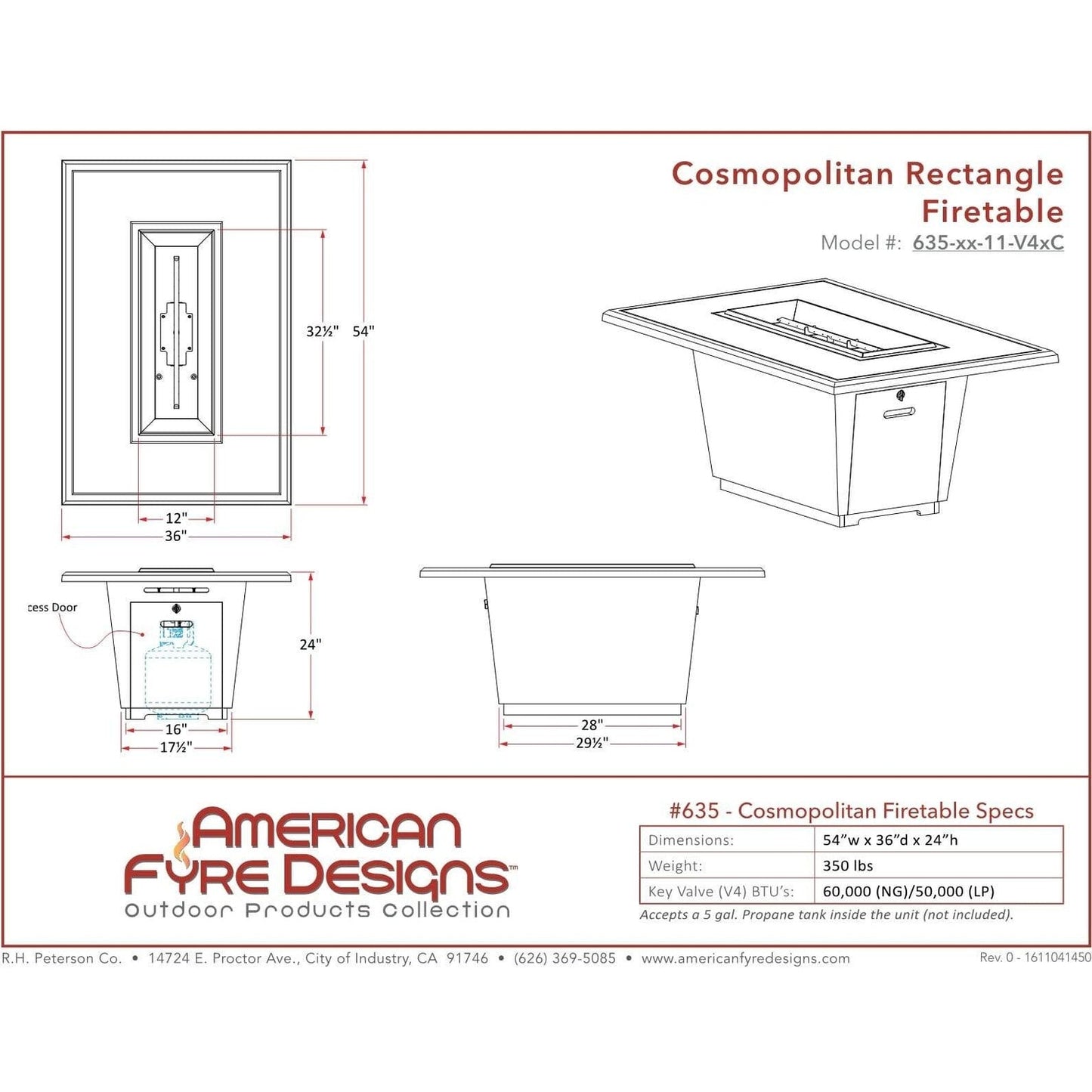 American Fyre Designs Cosmopolitan Rectangle Firetable - 635-xx-11-M4xC