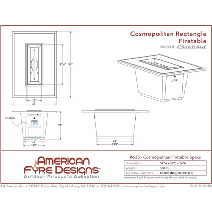 American Fyre Designs Cosmopolitan Rectangle Firetable - 635-xx-11-M4xC