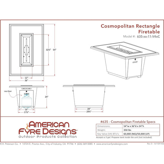 American Fyre Designs Cosmopolitan Rectangle Firetable - 635-xx-11-M4xC