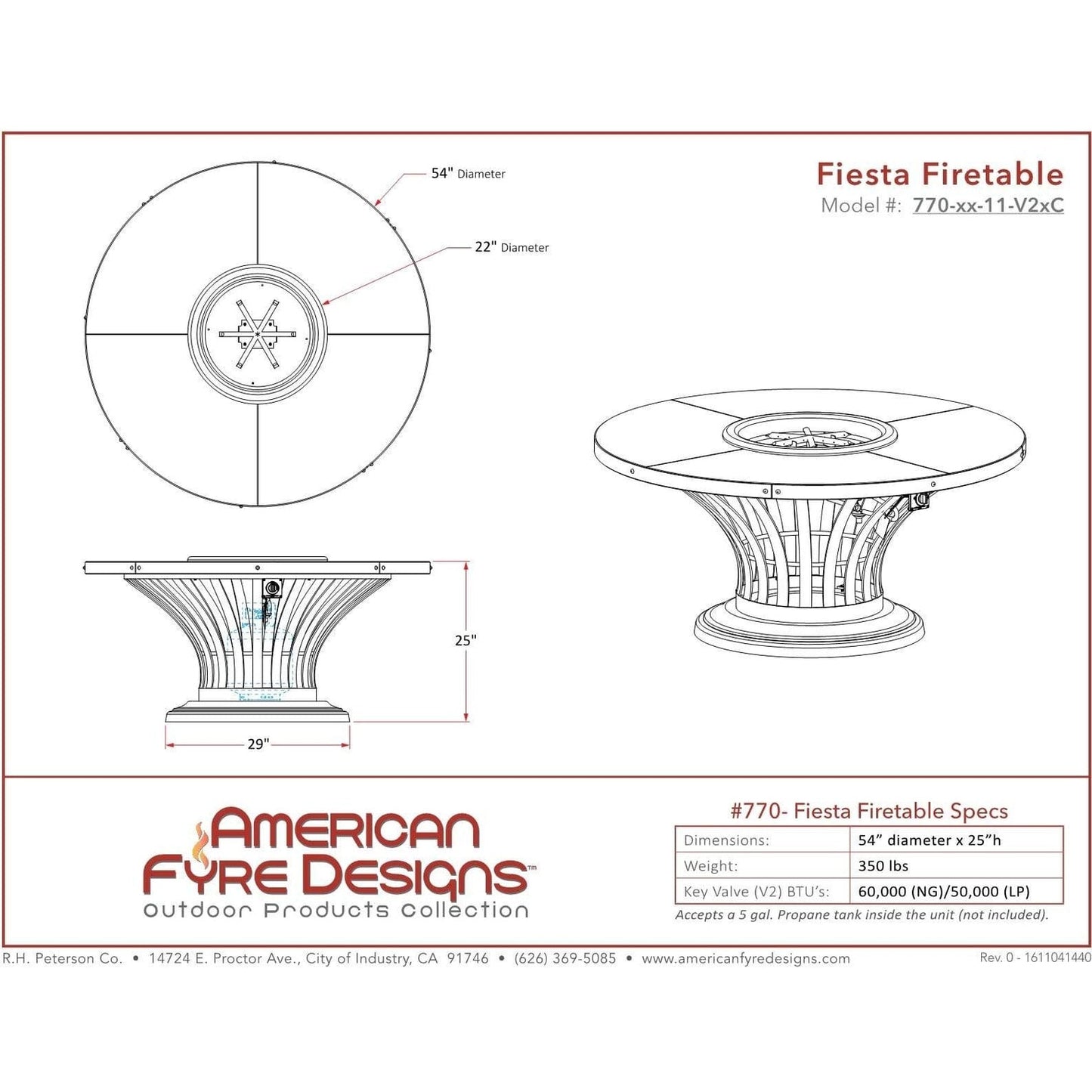 American Fyre Designs Fiesta Firetable - 	770-xx-11-M2xC