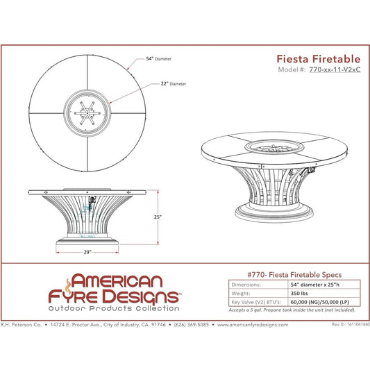 American Fyre Designs Fiesta Firetable - 	770-xx-11-M2xC