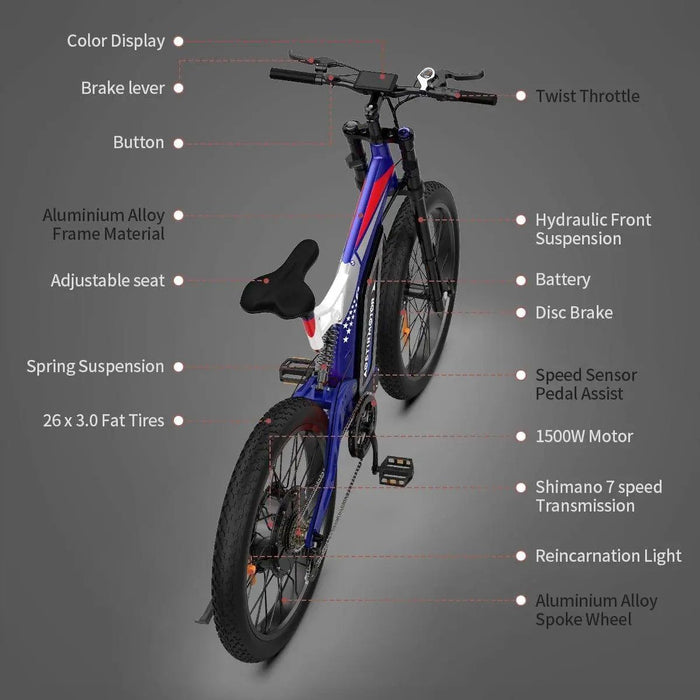 Aostirmotor S17-1500W 1500W 48V Full-Suspension Mountain Electric Bike