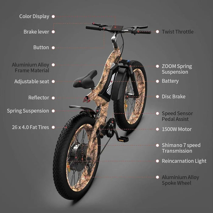 Aostirmotor S18-1500W Snakeskin Grain 1500W 48V Fat Tire Mountain Electric Bike