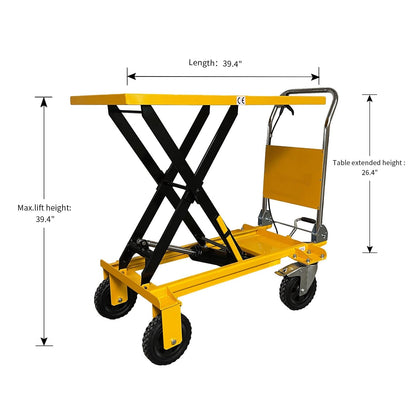 Apollolift Single Scissor Lift Table 440 lbs. 39.4 " lifting height with durable big rubber load wheel - A-2013 - Backyard Provider