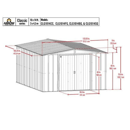 Arrow | Classic Steel Storage Shed, 10x14 ft., Sage Green CLG1014SG