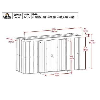 Arrow | Classic Steel Storage Shed, 10x4 ft., Sage Green CLP104SG