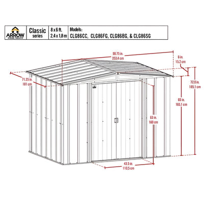 Arrow | Classic Steel Storage Shed, 8x6 ft., Charcoal CLG86CC-01