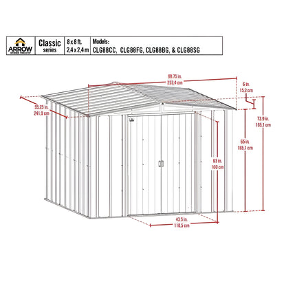 Arrow | Classic Steel Storage Shed, 8x8 ft., Charcoal CLG88CC