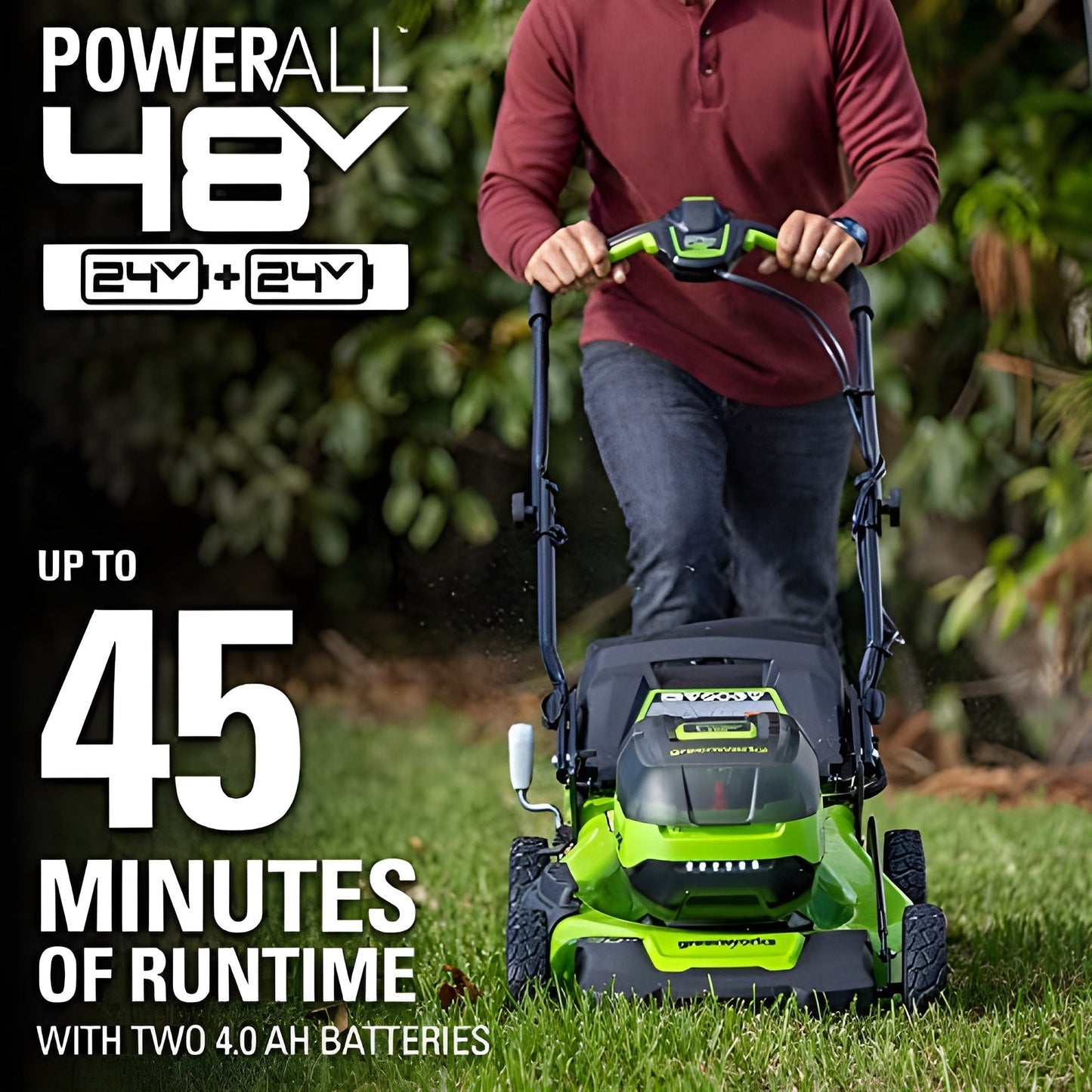 Greenworks 48V (2x24V) 20" Cordless Battery Push Mower w/ (2) 4.0Ah USB Batteries & Charger - 2532602