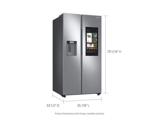 SAMSUNG 26.7 cu. ft. Large Capacity Side-by-Side Refrigerator with Touch Screen Family Hub™ in Stainless Steel - RS27T5561SR-KT