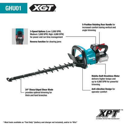 Makita GHU01M1 40V max XGTBrushless Cordless 24" Rough Cut Hedge Trimmer Kit (4.0Ah) - GHU01M1
