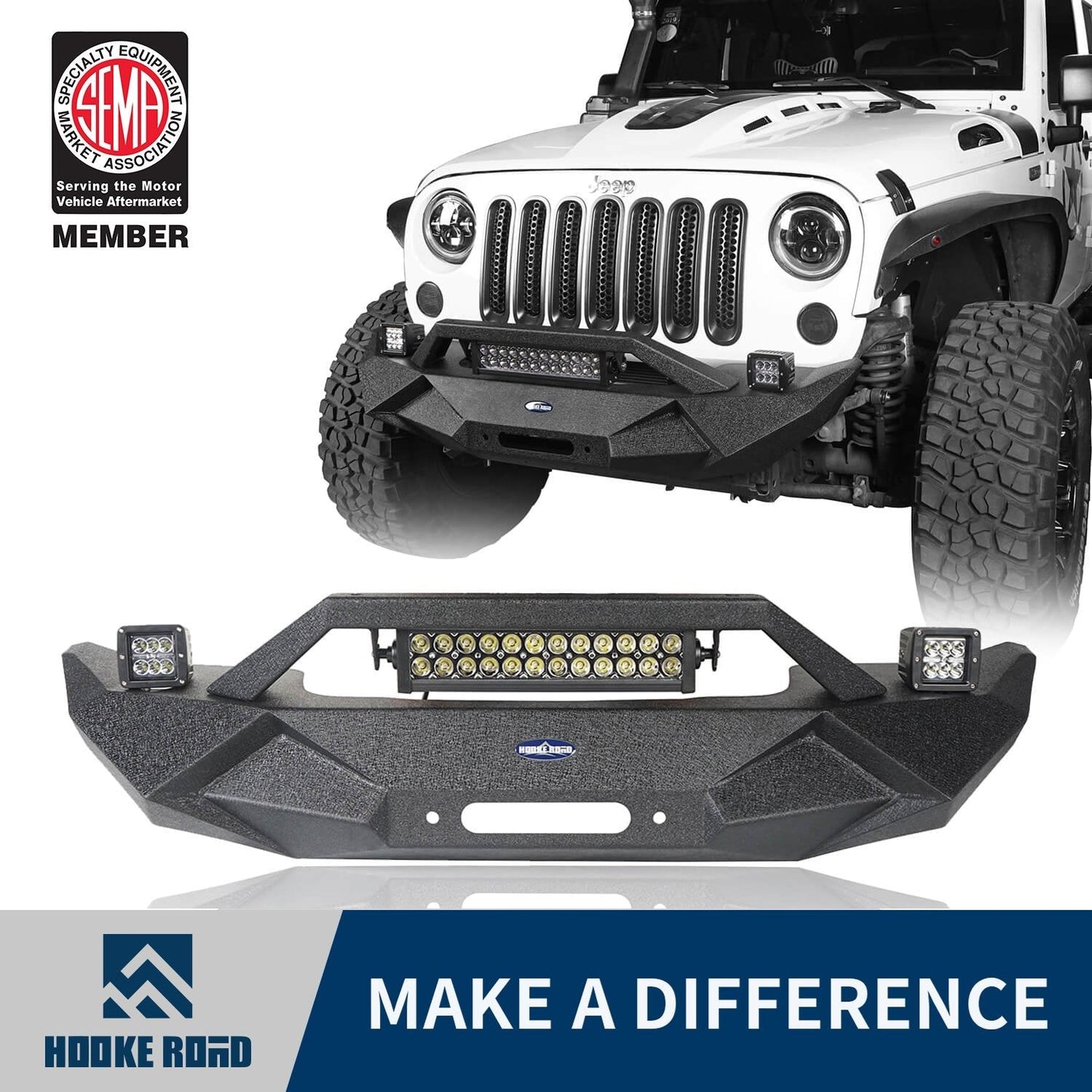 Hooke Road Blade Master Front Bumper w/Winch Plate & Light Bar(07-18 Jeep Wrangler JK)
