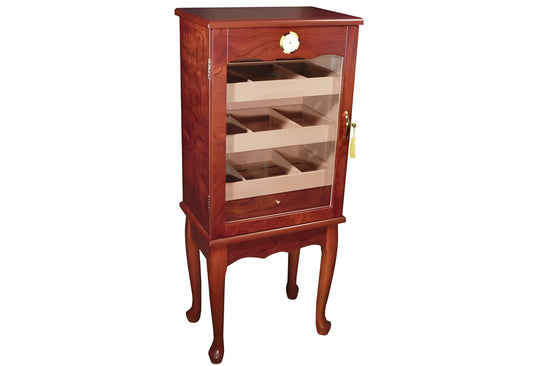 Prestige Import Group Belmont Free Standing Large Cigar Humidor with Glass Door on Legs - Up to 600 Capacity - Bronze Mahogany