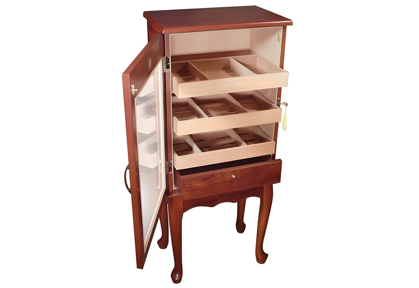 Prestige Import Group Belmont Free Standing Large Cigar Humidor with Glass Door on Legs - Up to 600 Capacity - Bronze Mahogany