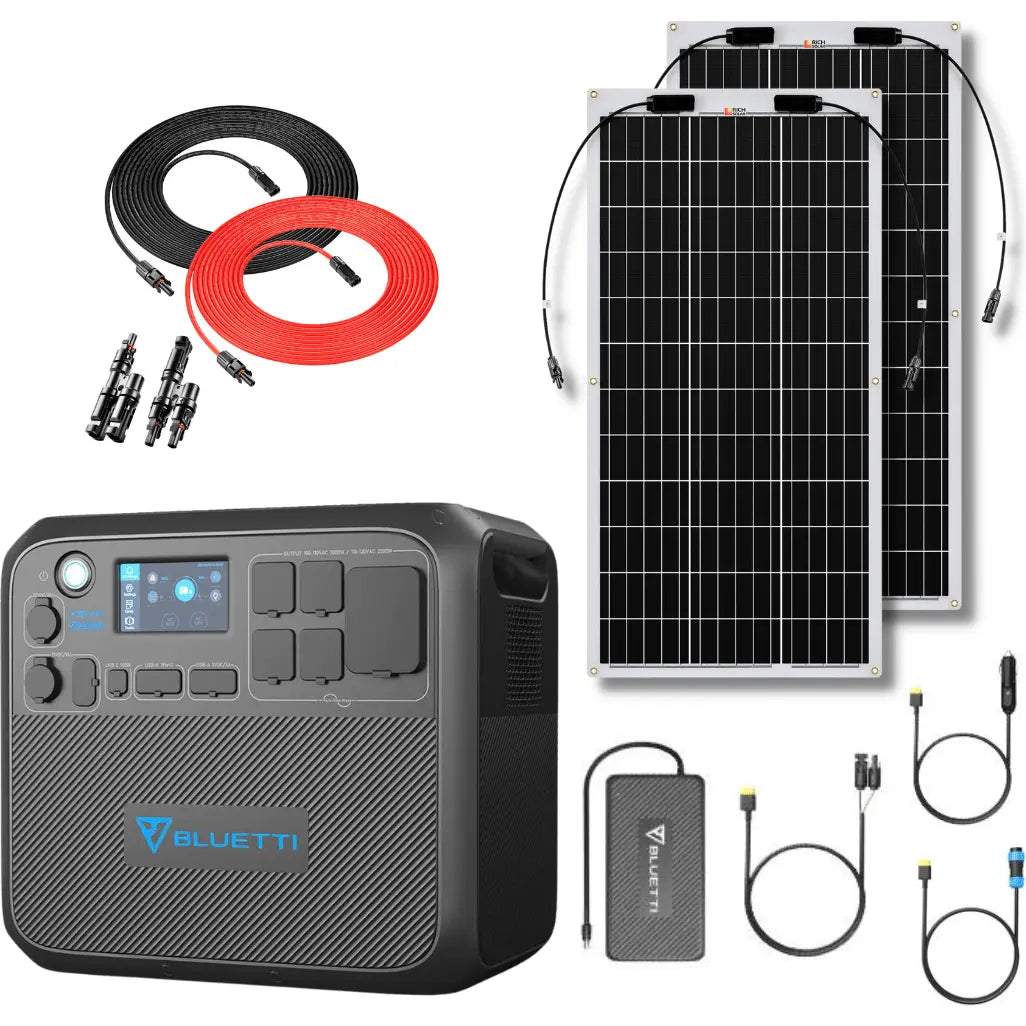 Bluetti AC200MAX 2048Wh 2200W Solar Generator + 100W Flexible Monocrystalline Solar Panel Kit