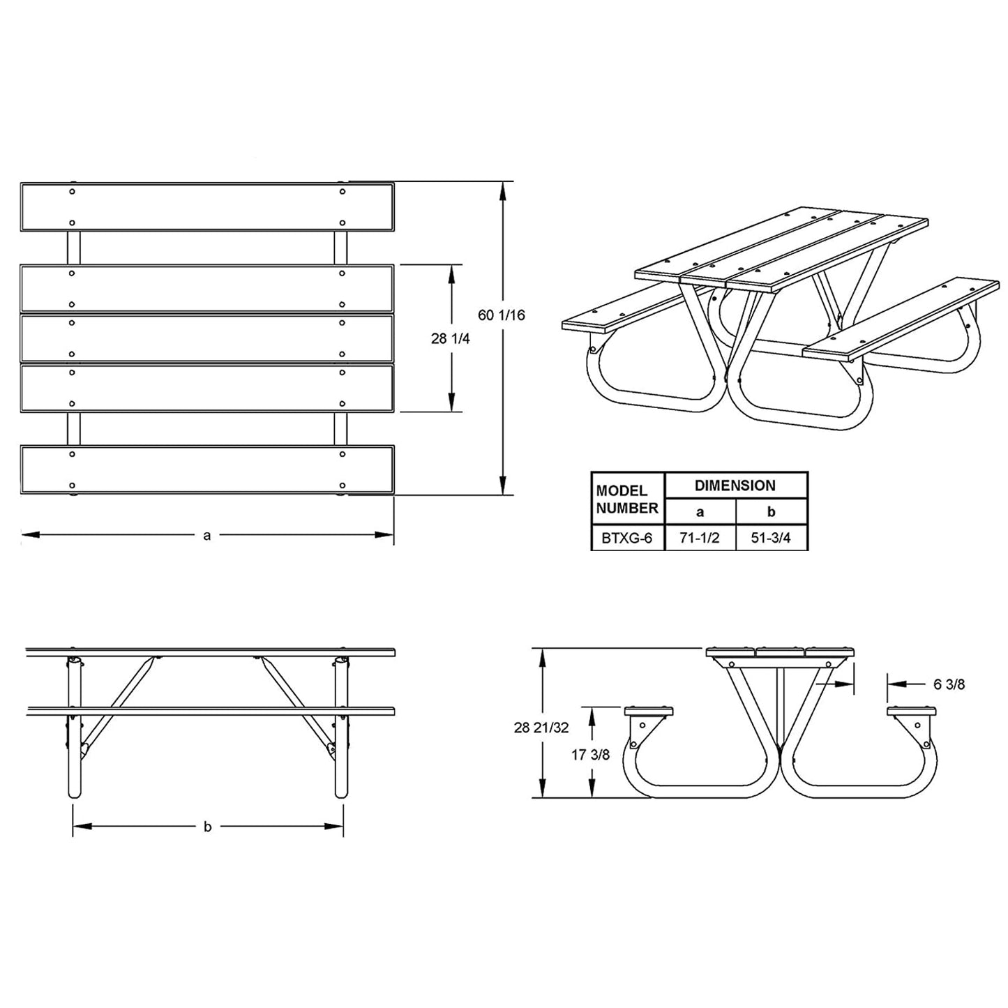 Pilot Rock 2 Pack 6'/8' Outdoor Steel Non Tip Picnic Table Leg Kits (Frame Only) - 415897
