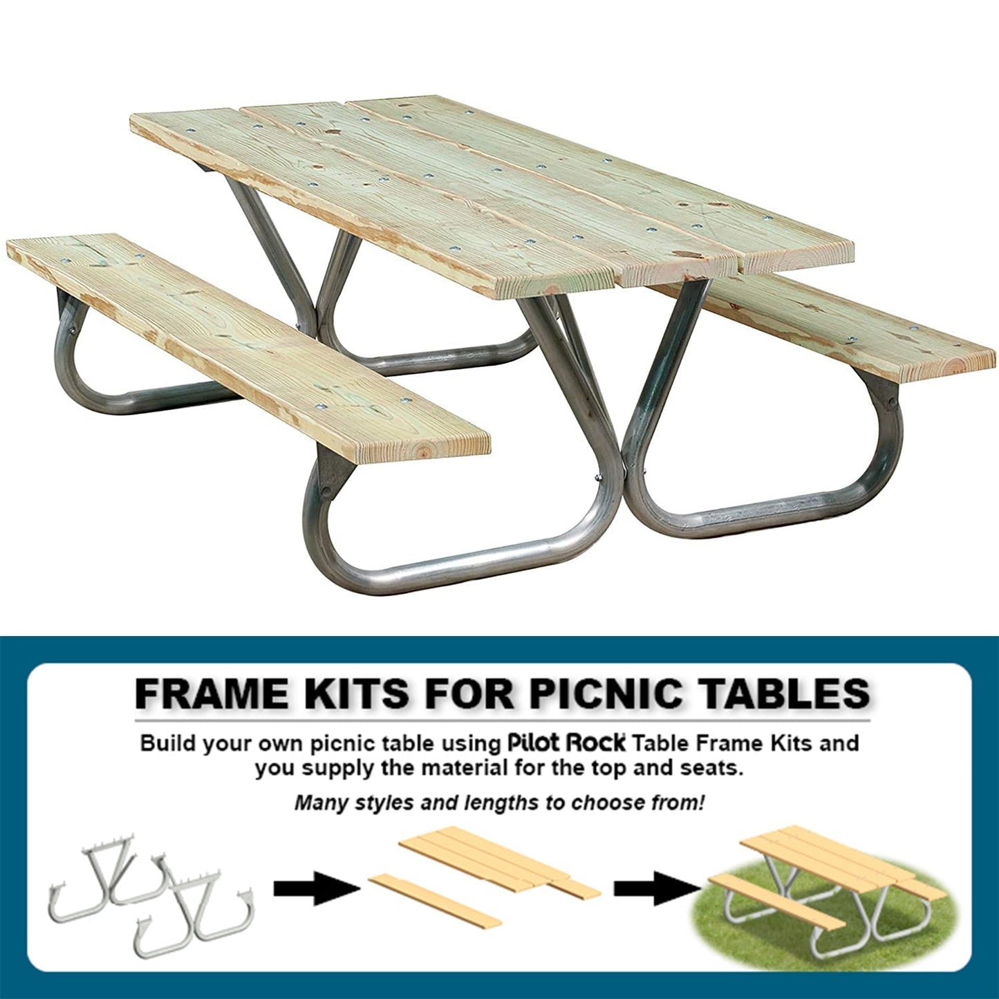 Pilot Rock 6 Pack 6'/8' Outdoor Steel Non Tip Picnic Table Leg Kits (Frame Only) - 415922