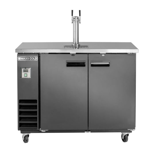 Maxx Cold Single Tower, 2 Tap Beer Dispenser, 47.5"W, 10.5 cu. ft., 2 Barrels/Kegs (297L) Storage Capacity, in Black with Stainless Steel Top - MXBD48-1BHC