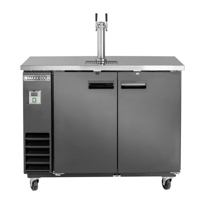 Maxx Cold Single Tower, 2 Tap Beer Dispenser, 47.5"W, 10.5 cu. ft., 2 Barrels/Kegs (297L) Storage Capacity, in Black with Stainless Steel Top - MXBD48-1BHC