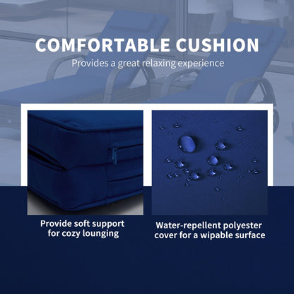 Outsunny 3-Piece Wicker Chaise Lounge Chair Set with Side Table, 5-Level Adjustable Backrest, Dark Blue - 862-011V01DB