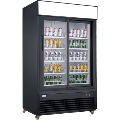 Chef AAA - TSM-40BS Commercial Glass Sliding 2-Door Merchandiser Refrigerator in Black - TSM-40BS