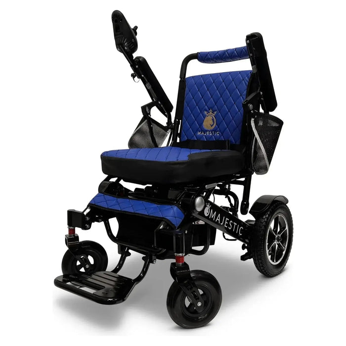 ComfyGO Majestic IQ-7000 Remote Controlled Folding Electric Wheelchair Black / Blue / Manual Folding