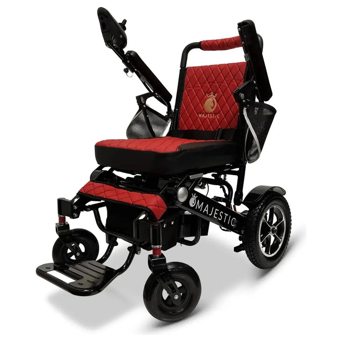 ComfyGO Majestic IQ-7000 Remote Controlled Folding Electric Wheelchair Black / Red / Manual Folding