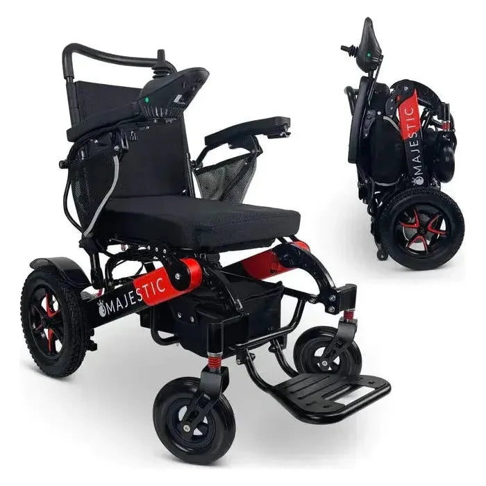 ComfyGO Majestic IQ-7000 Remote Controlled Folding Electric Wheelchair Black & Red (Special Edition) / Standard / Manual Folding