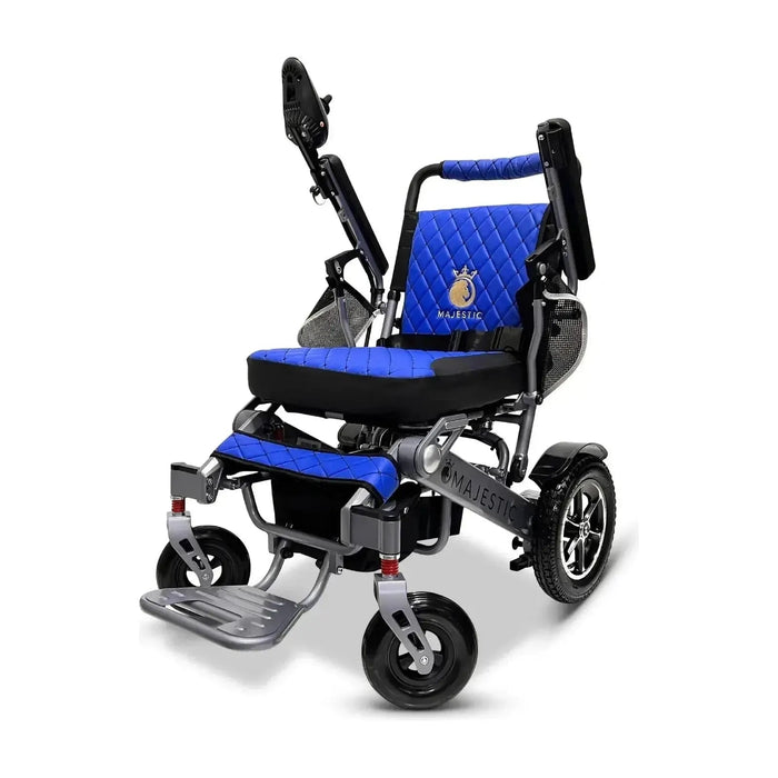 ComfyGO Majestic IQ-7000 Remote Controlled Folding Electric Wheelchair Silver / Blue / Manual Folding