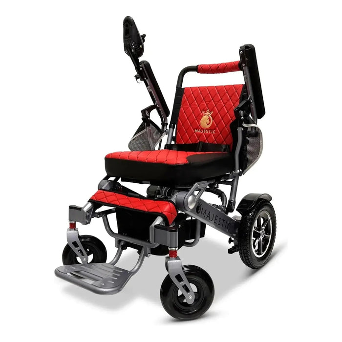 ComfyGO Majestic IQ-7000 Remote Controlled Folding Electric Wheelchair Silver / Red / Automatic Folding