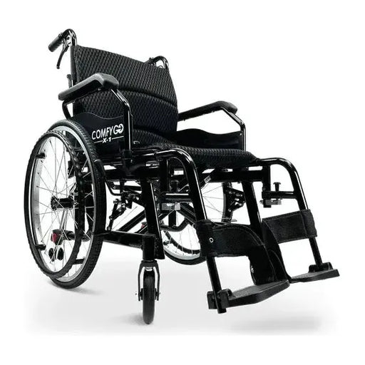ComfyGO X-1 Manual Folding Lightweight Manual Wheelchair Black / Standard 22" (Wire Spoke)