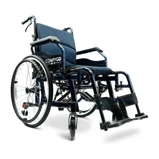 ComfyGO X-1 Manual Folding Lightweight Manual Wheelchair Blue / Standard 22" (Wire Spoke)