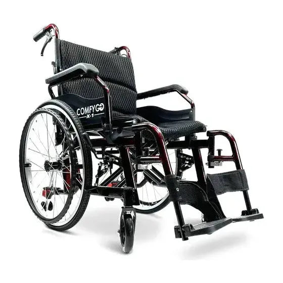 ComfyGO X-1 Manual Folding Lightweight Manual Wheelchair Red / Standard 22" (Wire Spoke)