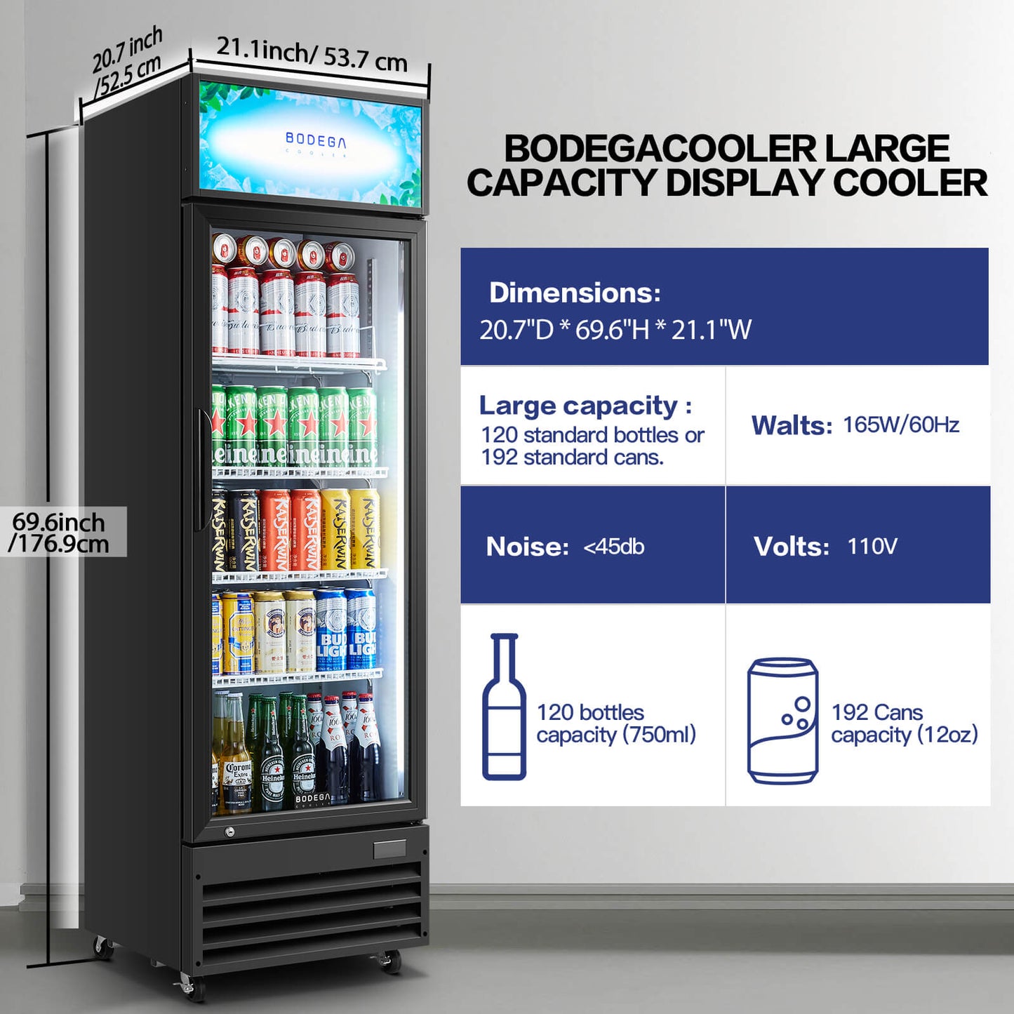 BODEGAcooler Commercial Glass Door Display Refrigerator Merchandiser 9 cu.ft - UL-SS-P238WD