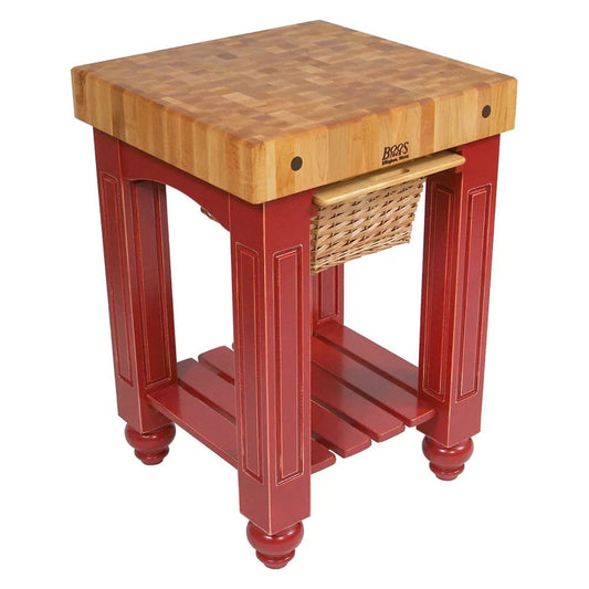 John Boos CU-GB25BN American Heritage Gathering Block Butcher Block Table 24" x 25" Barn Red Painted Base - JBCUGB25BN
