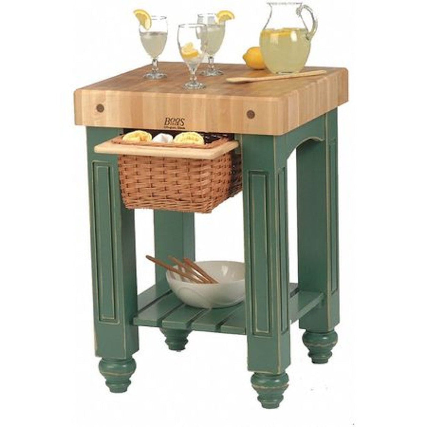 John Boos CU-GB25BS American Heritage Gathering Block Butcher Block Table 24" x 25" Basil Green Painted Base - JBCUGB25BS