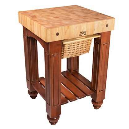 John Boos CU-GB25CR American Heritage Gathering Block Butcher Block Table 24" x 25" Warm Cherry Stain Base - JBCUGB25CR