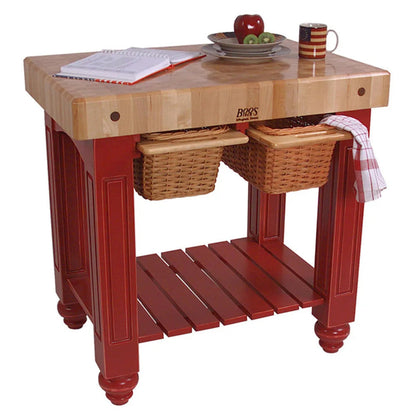 John Boos CU-GB3624BN American Heritage Gathering Block Butcher Block Table 24" x 36" Barn Red Painted Base - JBCUGB3624BN