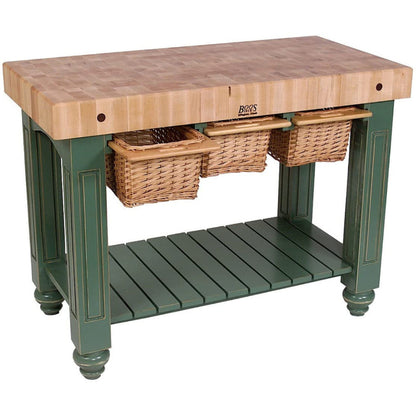 John Boos CU-GB4824BS American Heritage Gathering Block Butcher Block Table 24" x 48" Basil Green Painted Base
