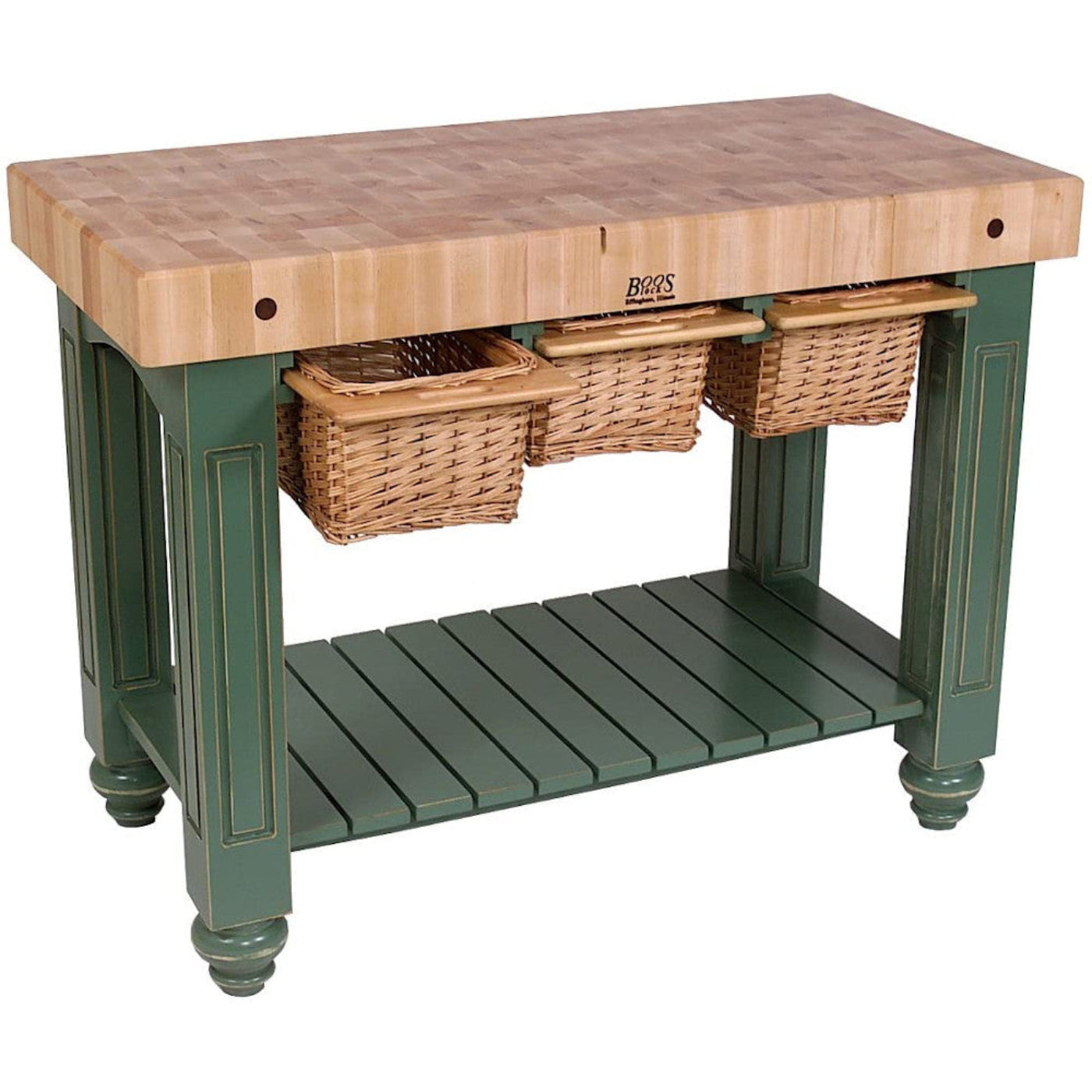 John Boos CU-GB4824BS American Heritage Gathering Block Butcher Block Table 24" x 48" Basil Green Painted Base - JBCUGB4824BS