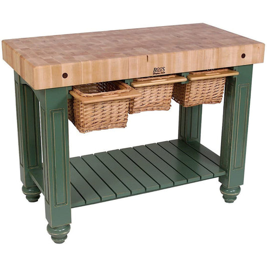 John Boos CU-GB4824BS American Heritage Gathering Block Butcher Block Table 24" x 48" Basil Green Painted Base - JBCUGB4824BS