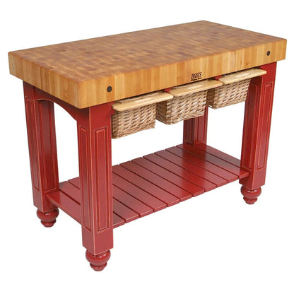 John Boos CU-GB4824BN American Heritage Gathering Block Butcher Block Table 24" x 48" Barn Red Painted Base - JBCUGB4824BN