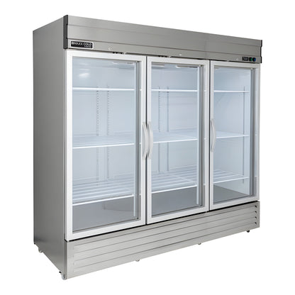 Maxx Cold V-Series 3 Glass Door Reach-In Refrigerator, Bottom Mount, in Stainless Steel - MVR-72GDHC