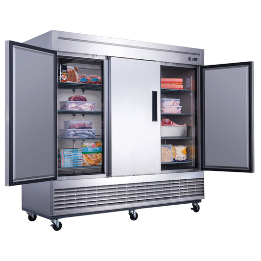 Chef AAA Commercial 83" Reach-In Refrigerator 3 Solid Door Stainless Steel 64 cu.ft. - T83R
