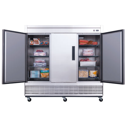 Chef AAA Commercial 83" Reach-In Refrigerator 3 Solid Door Stainless Steel 64 cu.ft. - T83R