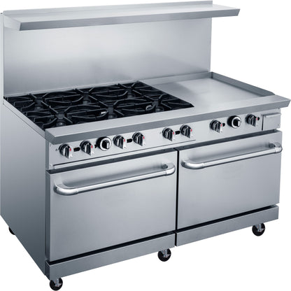 Chef AAA - TCR60-6B24GM Commercial 60" Oven Range Six Open Burner with 24" Griddle Natural Gas - TCR60-6B24GM