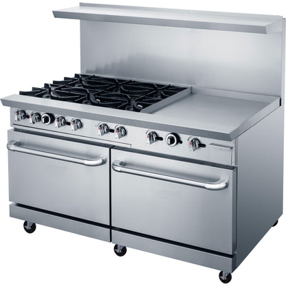 Chef AAA Commercial 60" Oven Range Four Open Burner with 36" Griddle Natural Gas - TCR60-4B36GM